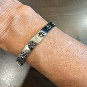 Tory Burch Silver Logo Cuff Bangle Bracelet